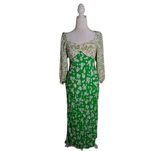 Rixo X Target Women's 6 Green Pink White Daisy Long Sleeve Maxi Dress